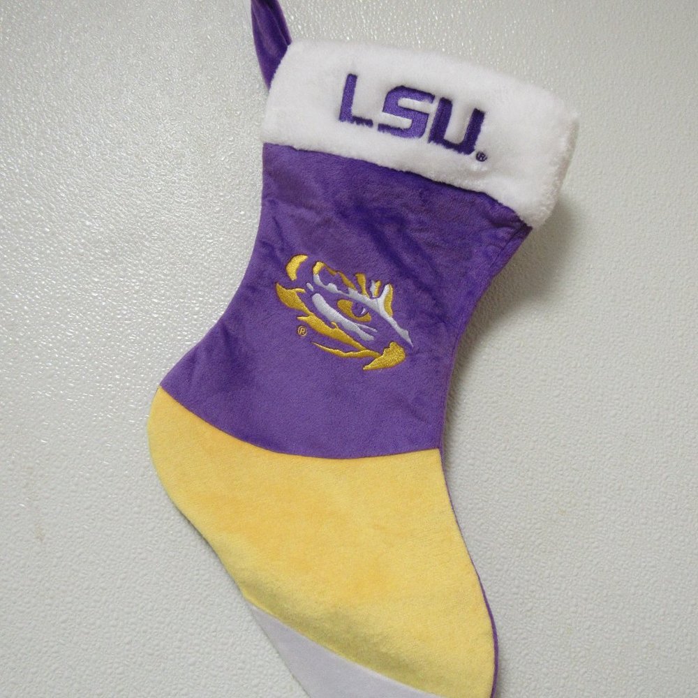 NCAA LSU Tigers Logo Embroidered on 18" Yellow/Purple Basic Christmas Stocking